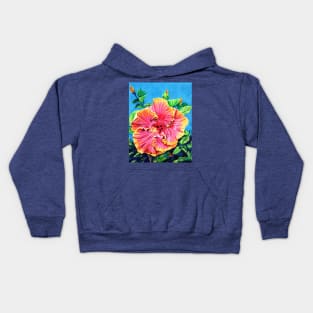 Happy Pink Hibiscus Kids Hoodie